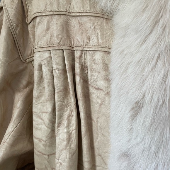 Vintage J Percy Marvin Richards Cream/Blush Pink Leather Coat Fox Fur Collar - Picture 6 of 10